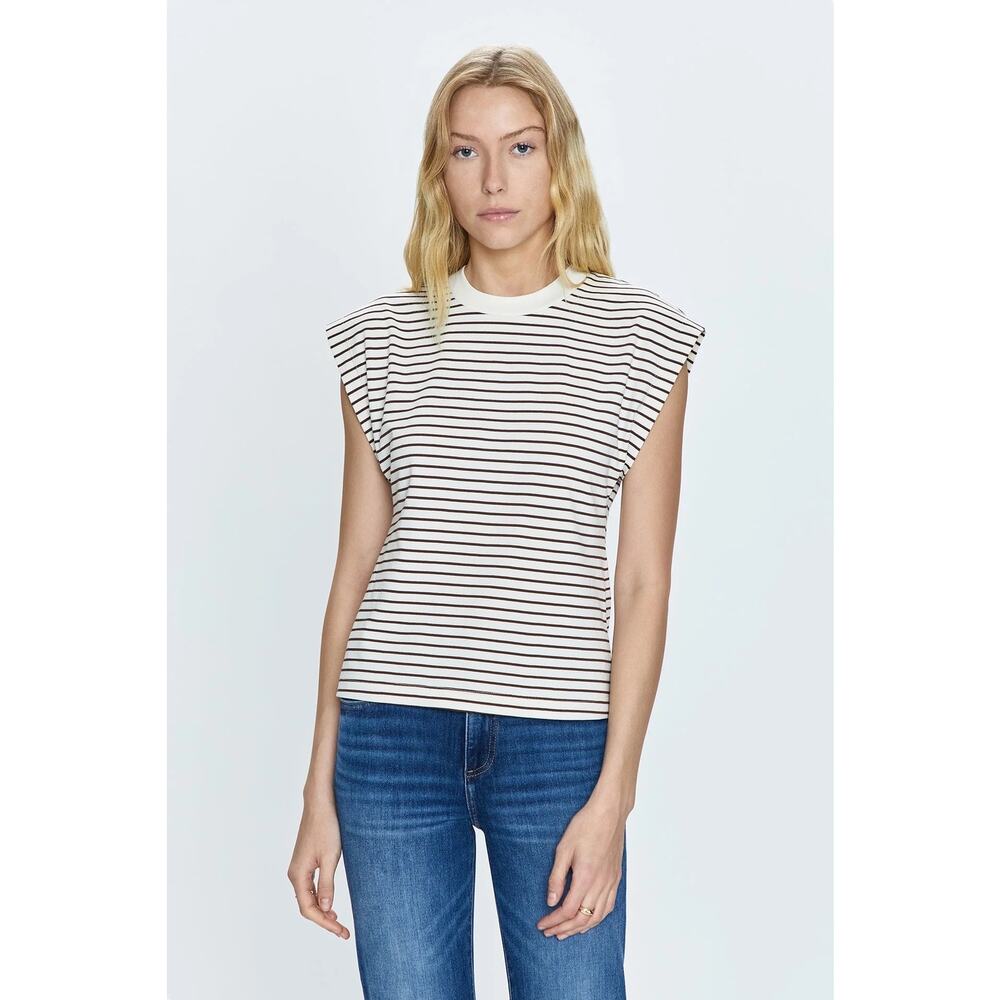 Pistola Denim Marina Sleveless Tee In Chestnut Stripe 100% Cotton Size XS